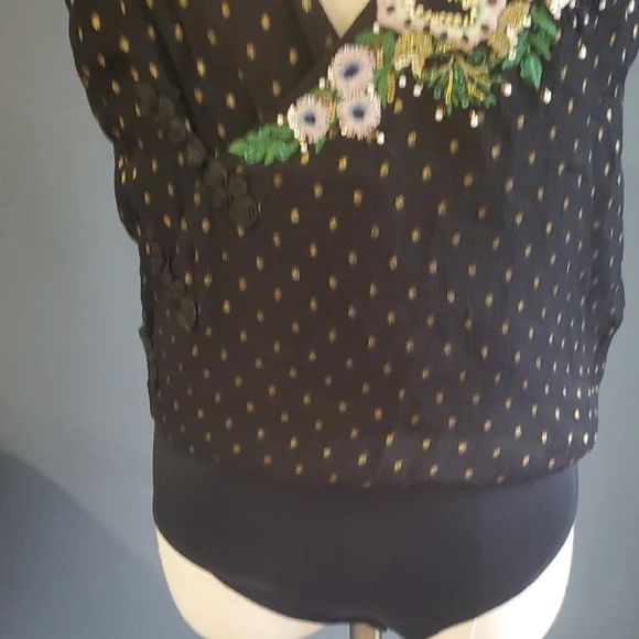 Zara Black Sleeveless Bodysuit with Green Embellishments Sz M - Picture 6 of 13